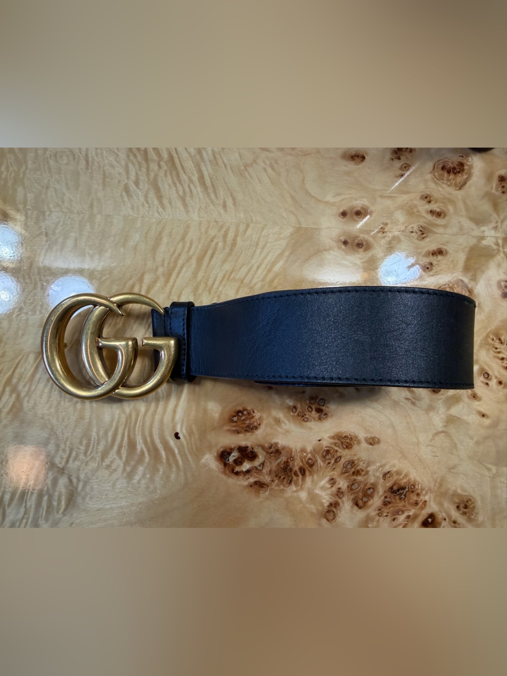 GUCCI Black Leather Belt with Double-G Gold Buckle